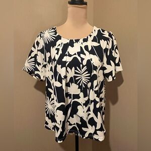 MELLODAY Black & White Floral Pleated Blouse, size Large
